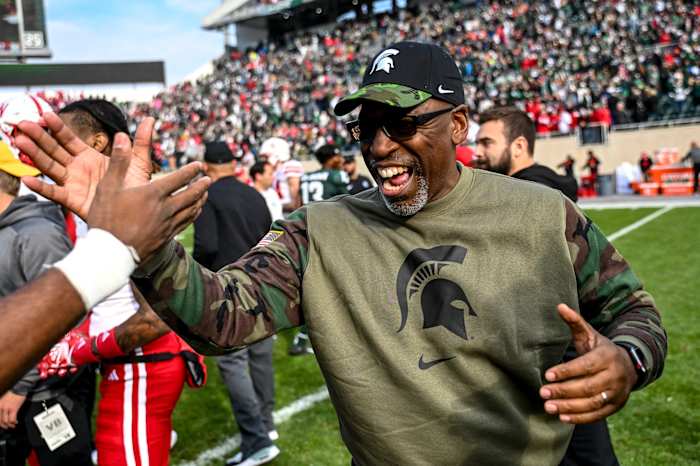 Michigan State coach Harlon Barnett postgame vs Nebraska USATSI_21817420